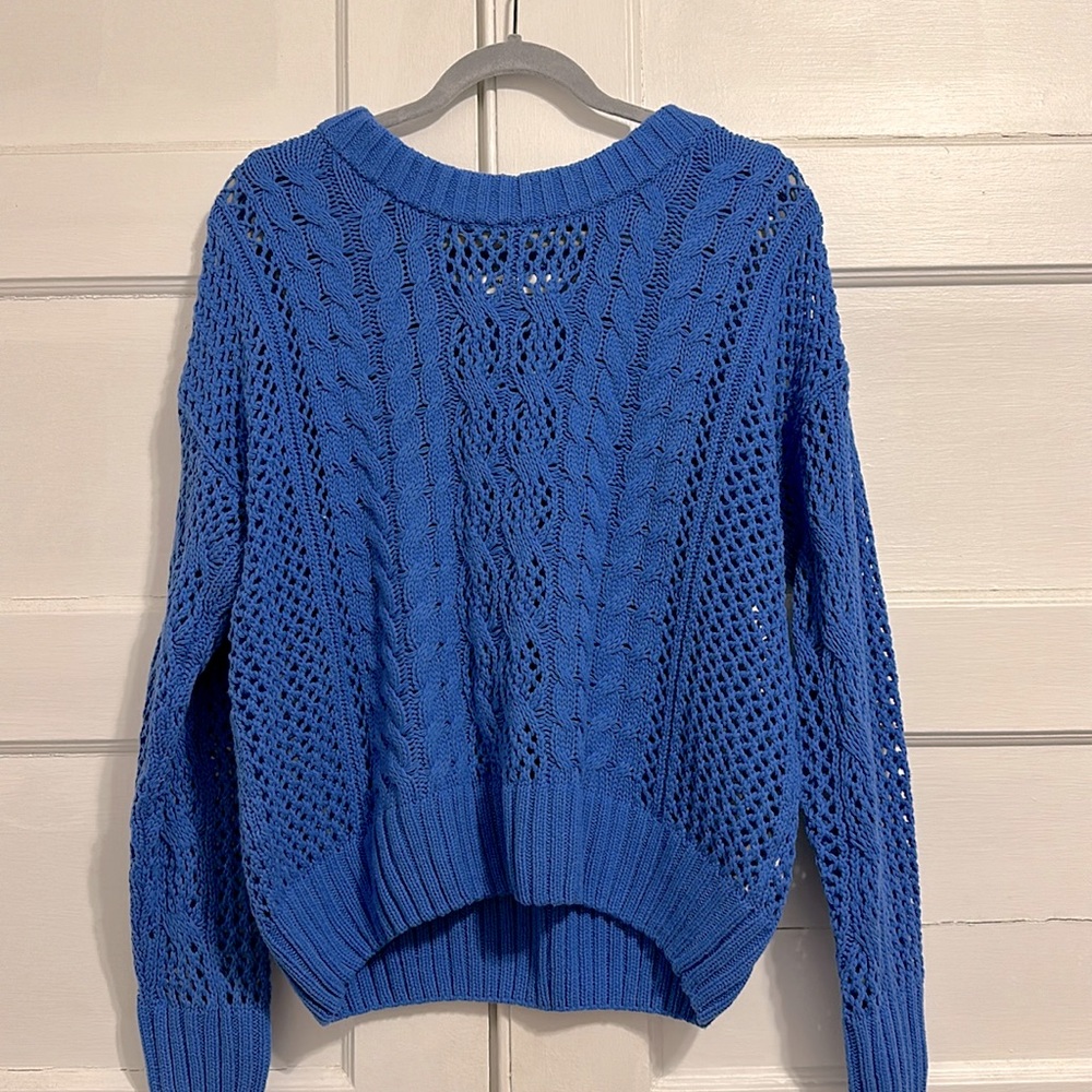 Blue cable knit sweater